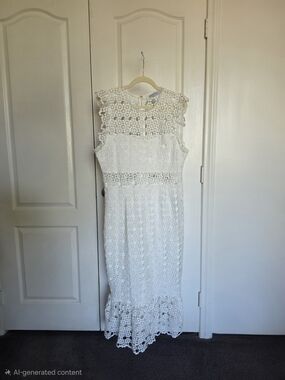 White Floral Lace Midi Dress Size 16 Bridal Shower Graduation Garden Party